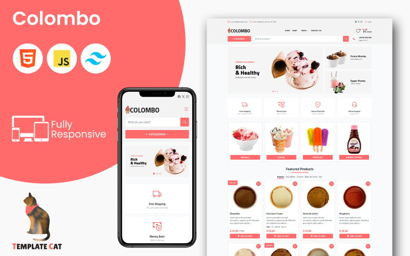 Коломбо - Магазин мороженого | Многоцелевой шаблон сайта электронной коммерции | HTML — CSS попутного ветра