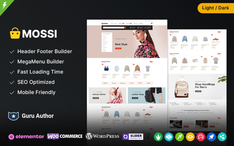 Mossi – мегамагазин, модна та багатоцільова тема WooCommerce Elementor