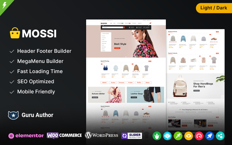 Mossi — мегамагазин, модная и многоцелевая тема Elementor WooCommerce