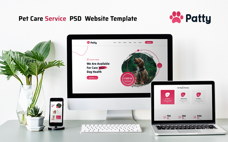 Пэтти - PSD шаблон сайта службы ухода за домашними животными