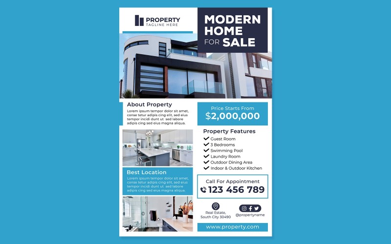 Modello di stampa poster n. 01 per la vendita di una casa moderna