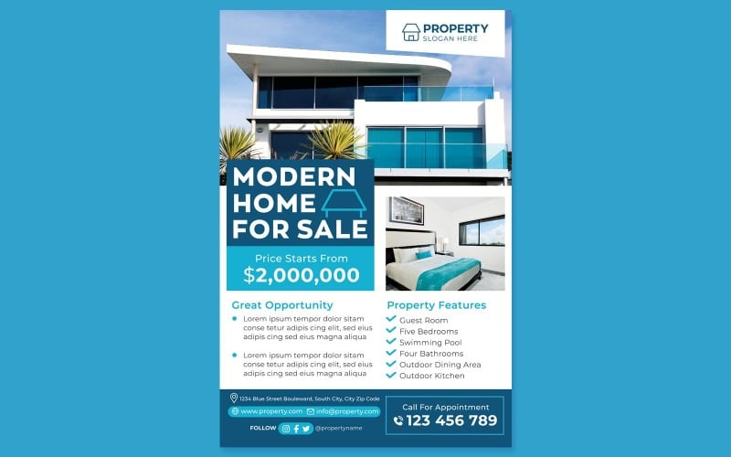 Modern Home for Sale Poster #02 Print Template