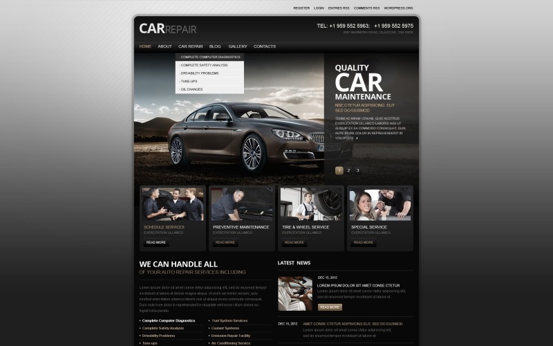 Web WordPress zdarma pro opravy automobilů