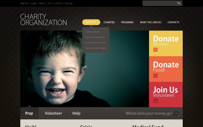 Zdarma design WordPress pro charitativní propagaci