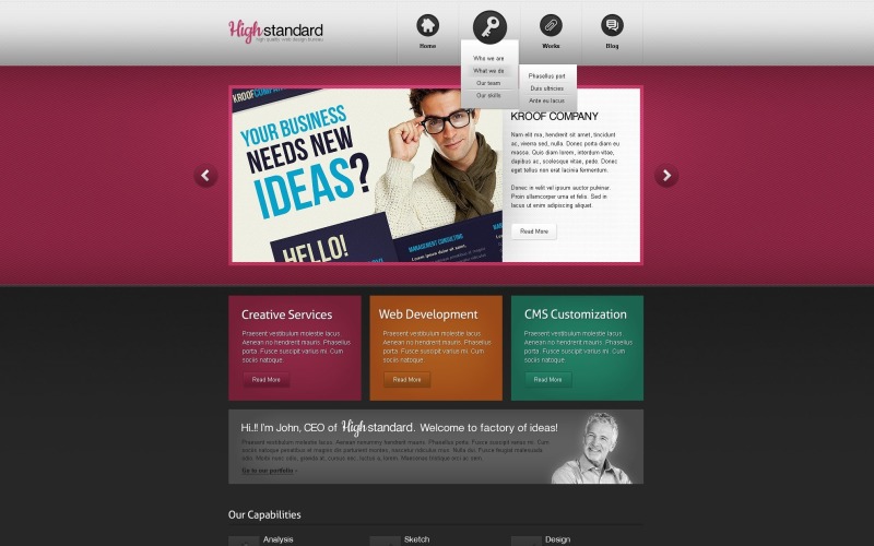 Gratis designföretag WordPress -layout och webbplatsmall