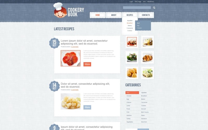 Gratis matlagning WordPress -layout och webbplatsmall