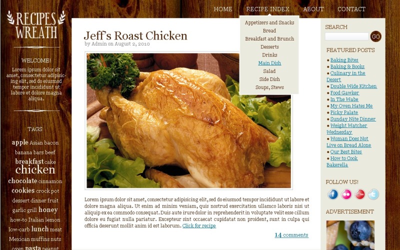 Site Web de cuisine gratuit dans le thème WordPress et modèle de site Web