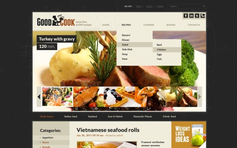 Tema de blog de culinária WordPress gratuito