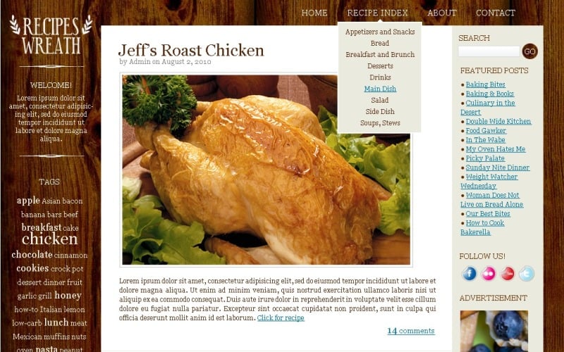 WordPress Teması ve Web Sitesi Şablonunda Ücretsiz Yemek Pişirme Web Sitesi