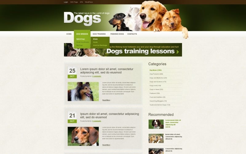 Gratis hund WordPress -tema och webbplatsmall