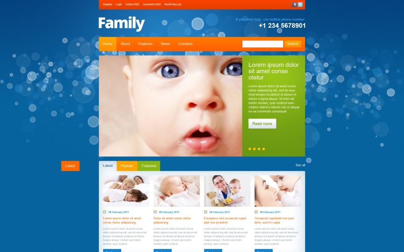 Layout e modelo de site WordPress gratuitos para o Family Center