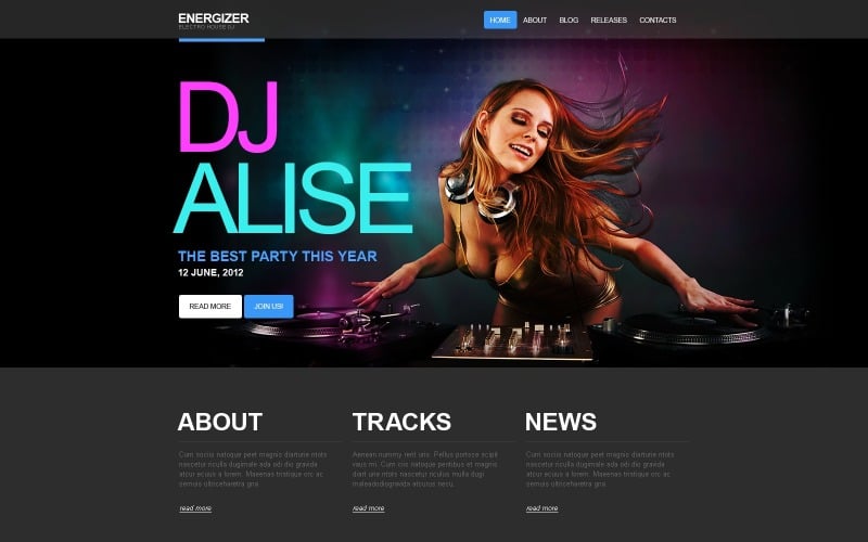 Modelo de layout e site gratuito para DJ WordPress