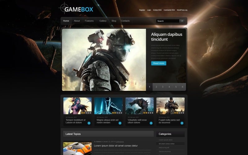 Plantilla de sitio web y diseño de WordPress para portal de juegos gratis
