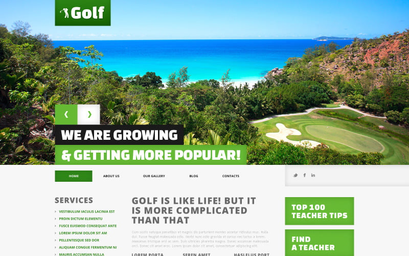 Plantilla de sitio web y tema de WordPress receptivo de golf gratis