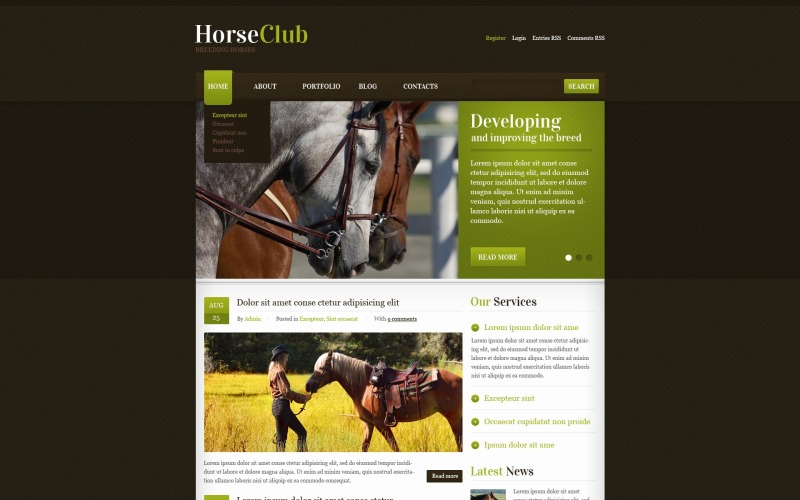 Бесплатная тема WordPress и шаблон веб-сайта Horse Club
