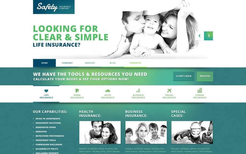 Gratis verzekeringsdiensten Online WordPress-thema en websitesjabloon