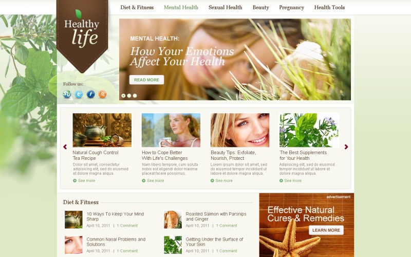 Kostenloses pflanzliches WordPress-Theme und Website-Vorlage