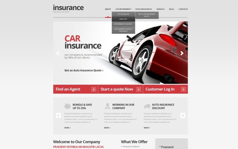 Kostenloses WordPress-Theme und Website-Vorlage für die graue Autoversicherung