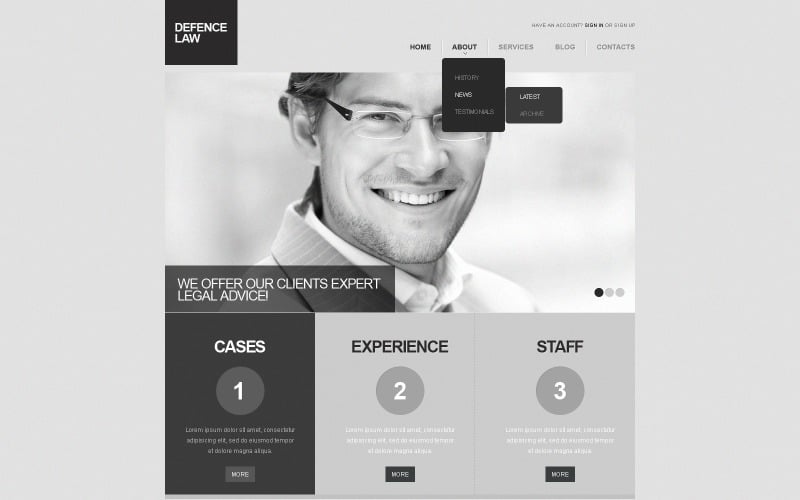 Kostenloses WordPress-Theme und Website-Vorlage für Graustufenrecht