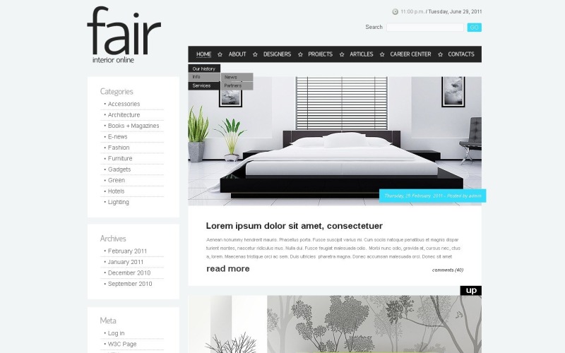 Progettazione interna gratuita del layout e del modello di sito Web di WordPress