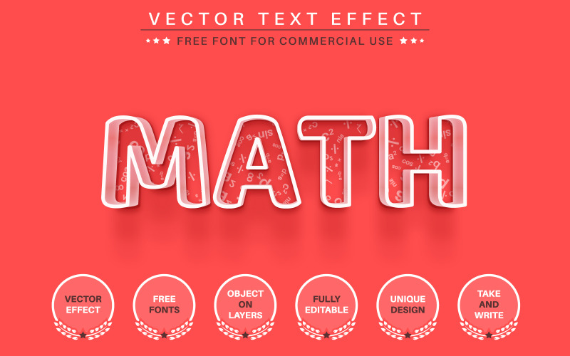 Matemáticas: efecto de texto editable, estilo de fuente, ilustración gráfica