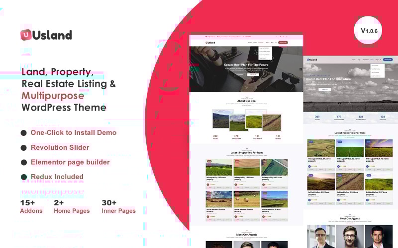 Usland - 土地、财产、房地产列表和多用途 WordPress 主题