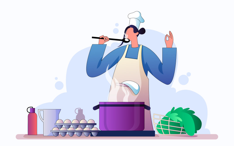 妇女准备健康食品插图概念向量