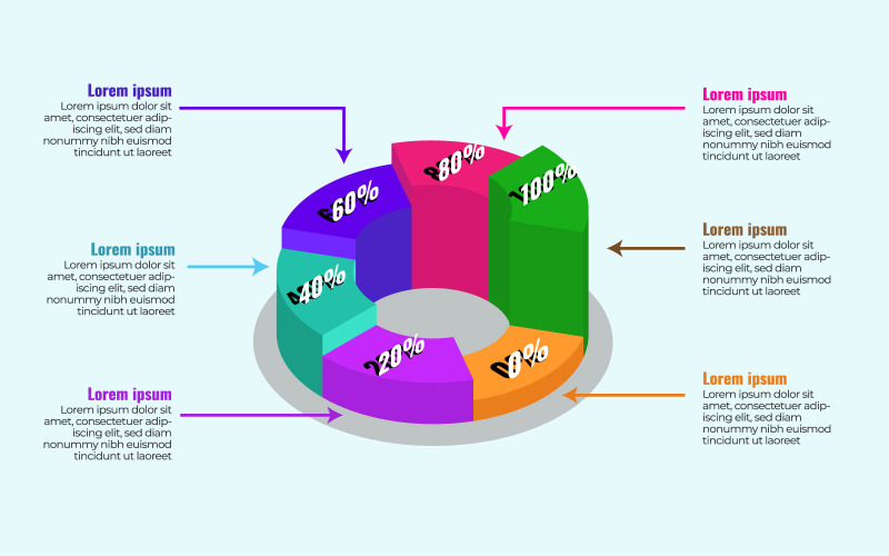 Isometric 3d Pie Chart Infographics Design Template