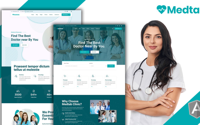Medtab - Kliniki medyczne Szablon strony internetowej Angular Js