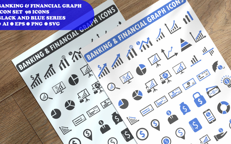Plantilla de conjunto de iconos de gráfico bancario y financiero