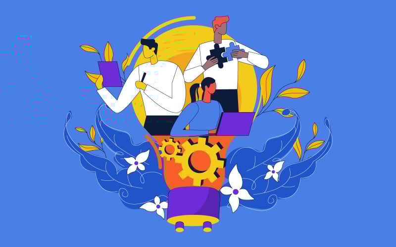 团队合作矢量图，一起工作的想法。业务利润和财务增长概念