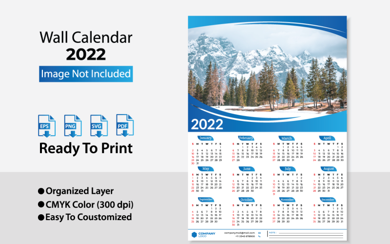 2022 Wall Calendar Planer Template Design Templatemonster