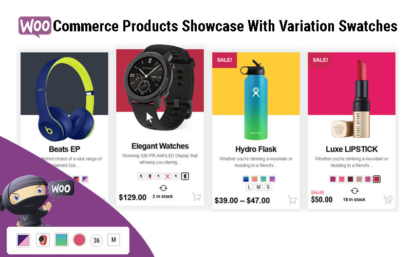WooCommerce Products Showcase met variatiestalen WordPress Plugin