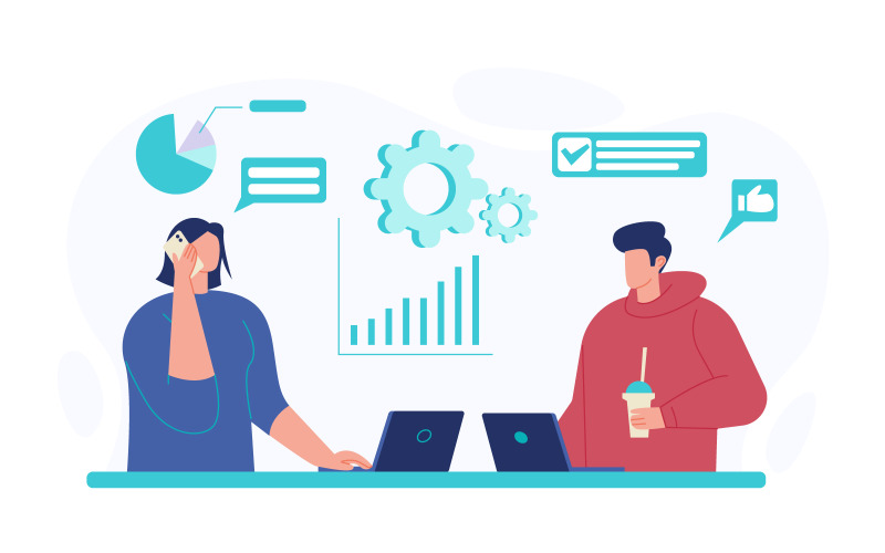 Employé de bureau d'entreprise travaillant le concept d'illustration vectorielle