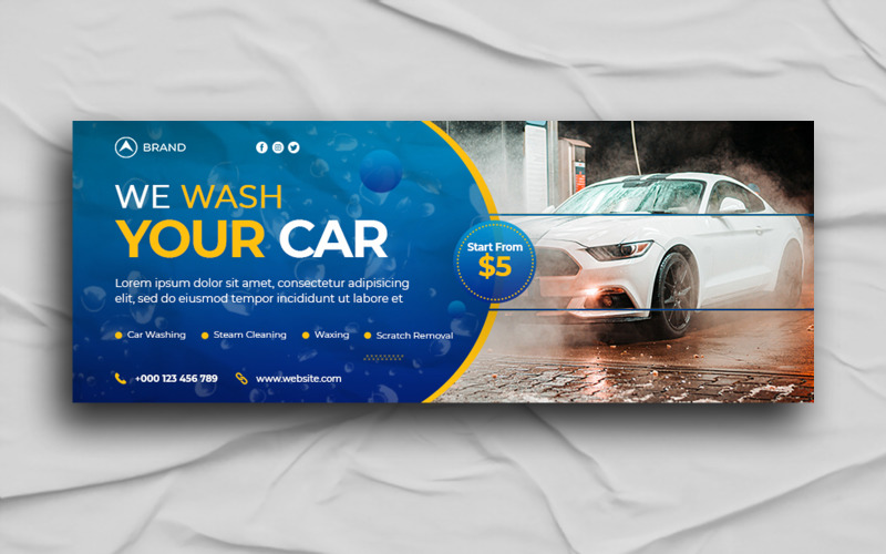 Car Wash Facebook Cover or Social Media Header design template