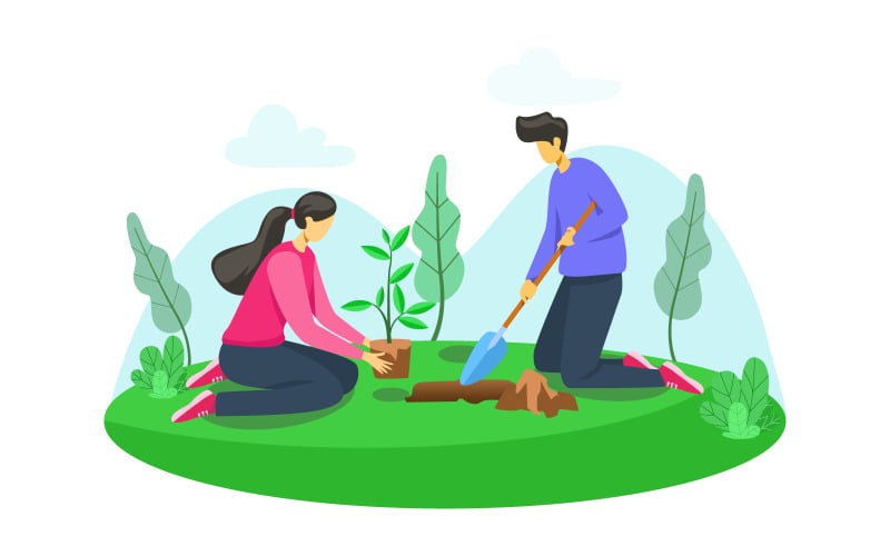 Conception d'illustration vectorielle de plantation d'arbres