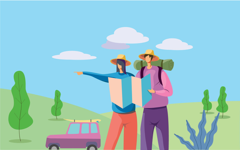 Concetto di illustrazione di viaggio di coppia