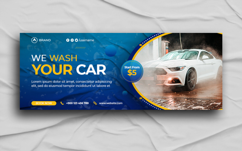 Modèle de conception de couverture Facebook de lavage de voiture