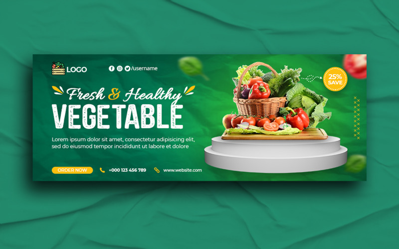 Taze ve Sağlıklı Sebze satışı Facebook Kapak tasarım şablonu