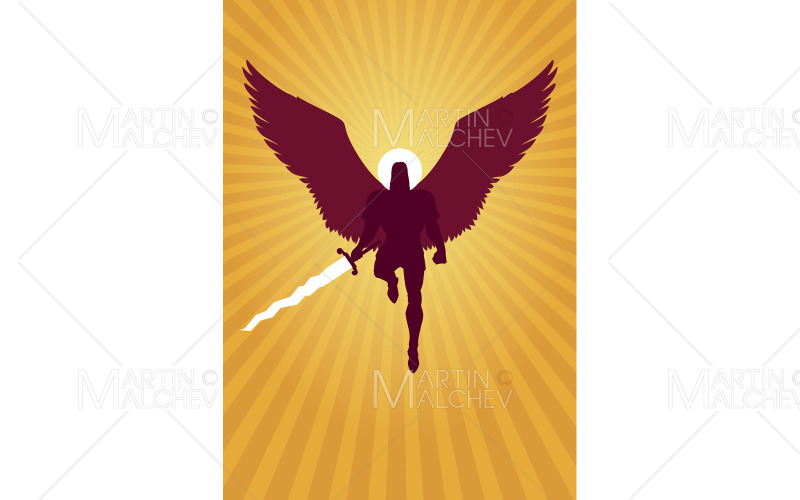 Arcángel Miguel Volando Silueta Vector Ilustración