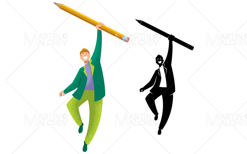 Hombre sujetando lápiz ilustración vectorial