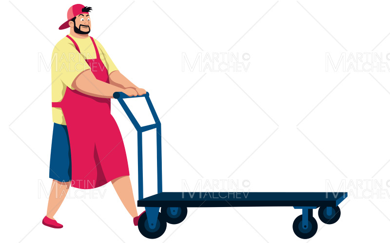 homme, pousser, chariot, vecteur, illustration