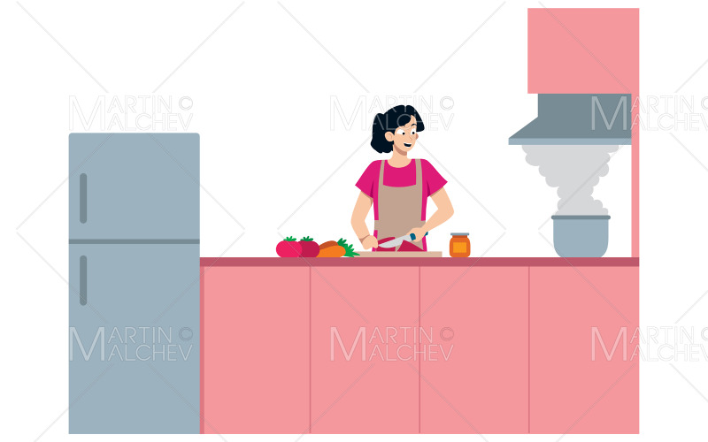 Kokende vrouw chef-kok vectorillustratie