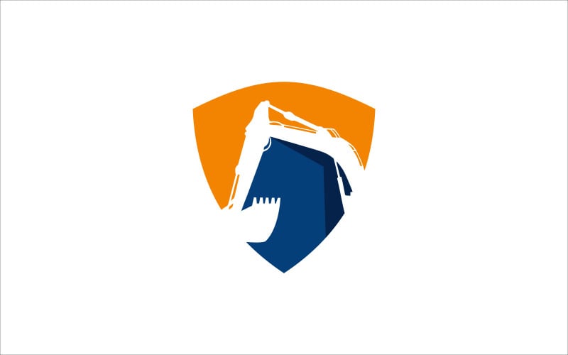 Excavator shield vector logo symbol template