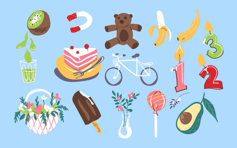 Doğum Günü Kutlaması Doodle Illüstrasyon Vektör Seti