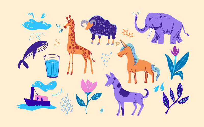 Doodle desenho crianças livro ilustração definir vetor