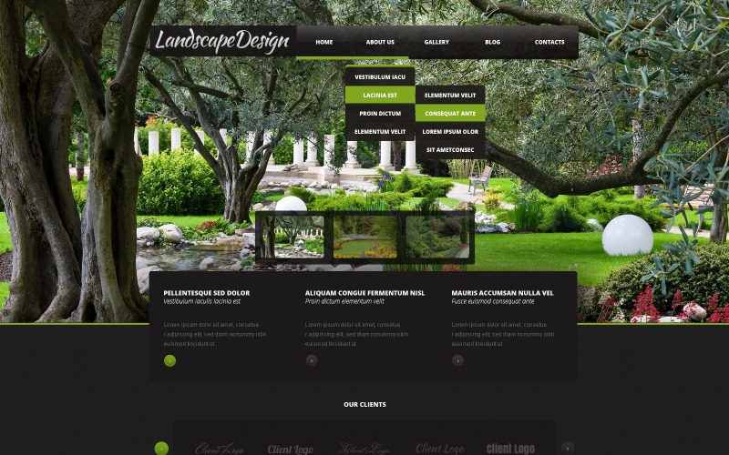 Gratis landskapsdesign WordPress -layout och webbplatsmall
