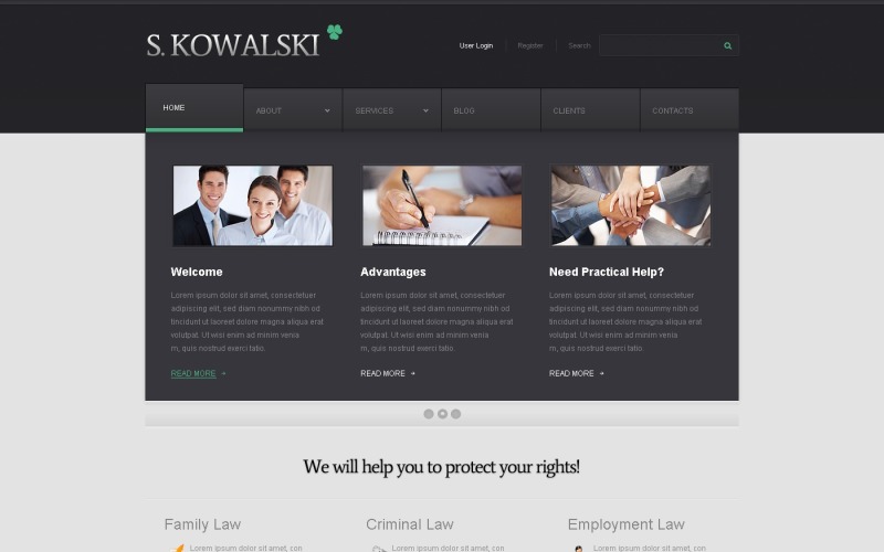 Ingyenes ügyvéd WordPress téma - S. Kowalski