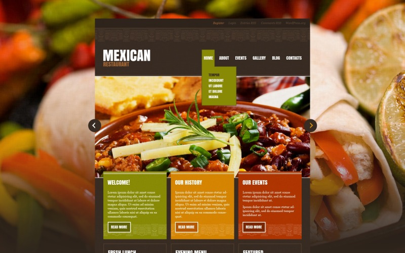 Layout de WordPress moderno gratuito para restaurante mexicano