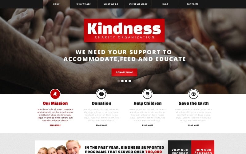 Plantilla de sitio web y tema de WordPress de Kind Children Charity gratis